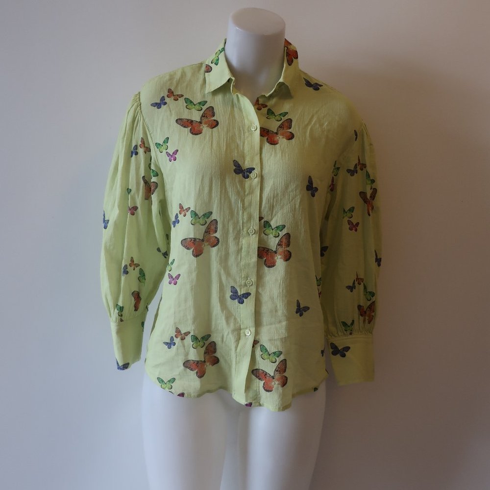 SUNDAYS MULTICOLOR BUTTERFLY BUTTON TOP BLOUSE 0 *